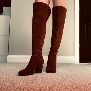 Thigh high brown boots